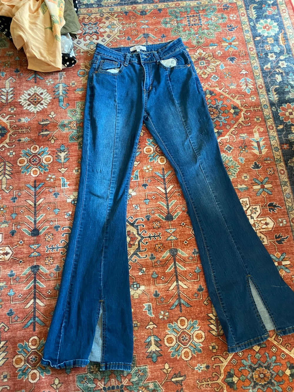 Jordache Deep Blue Wide Leg Jeans with Front Slits